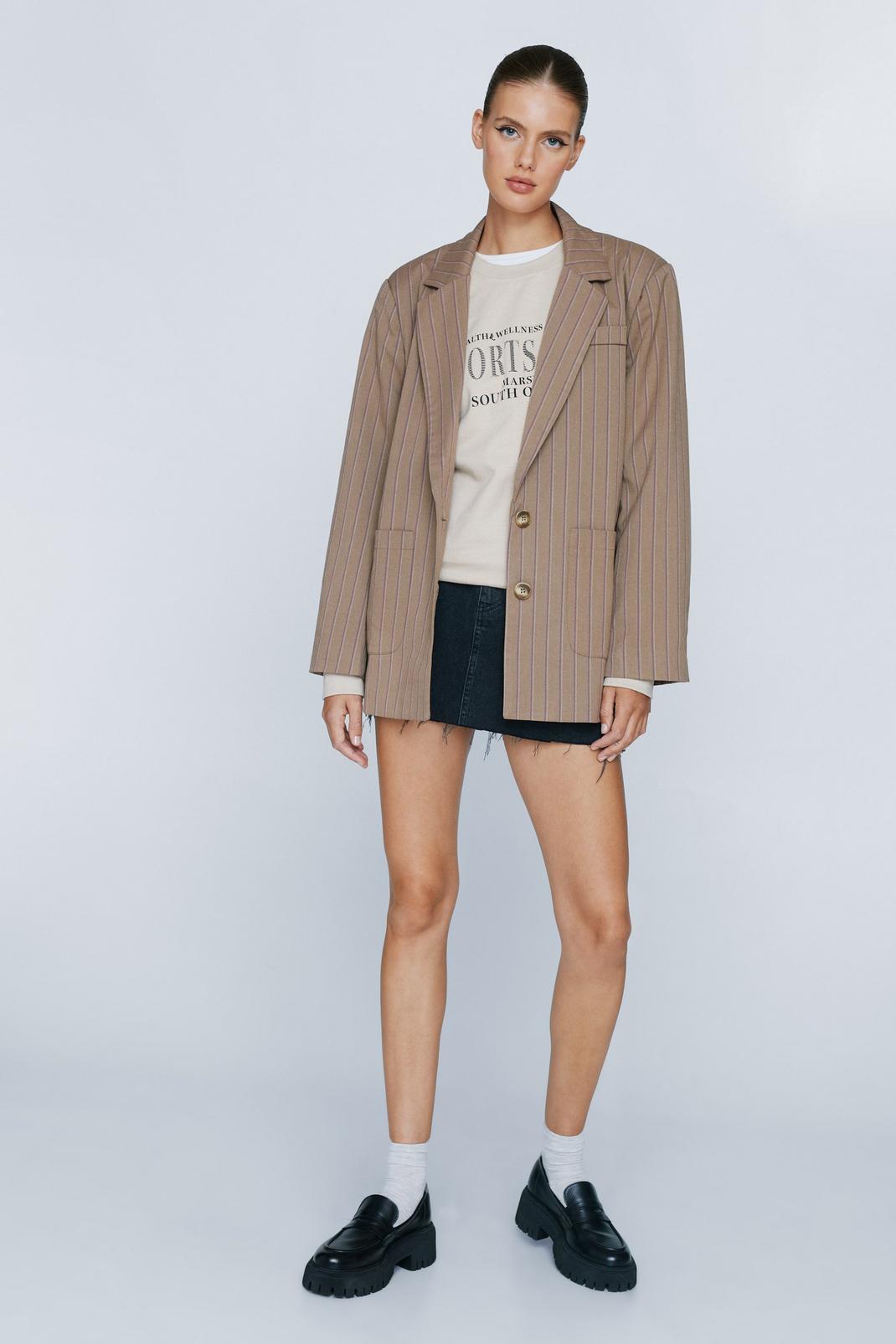 Stone Striped Wool Look Oversized Blazer image number 1
