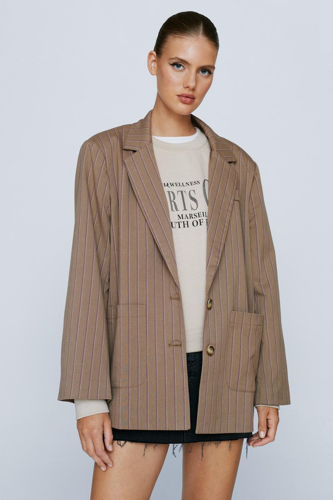 165 Striped Wool Look Oversized Blazer image number 2