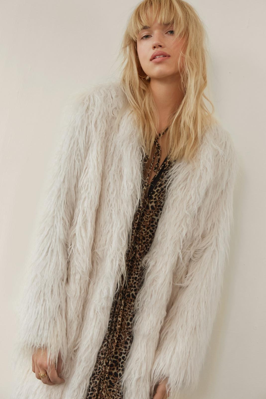 Cream Shaggy Fur Coat image number 1