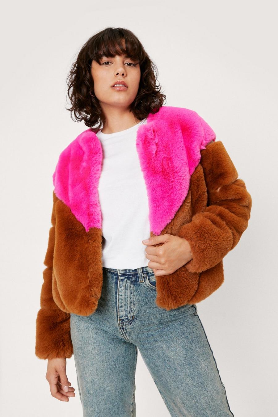 Colourblock Faux Fur Jacket