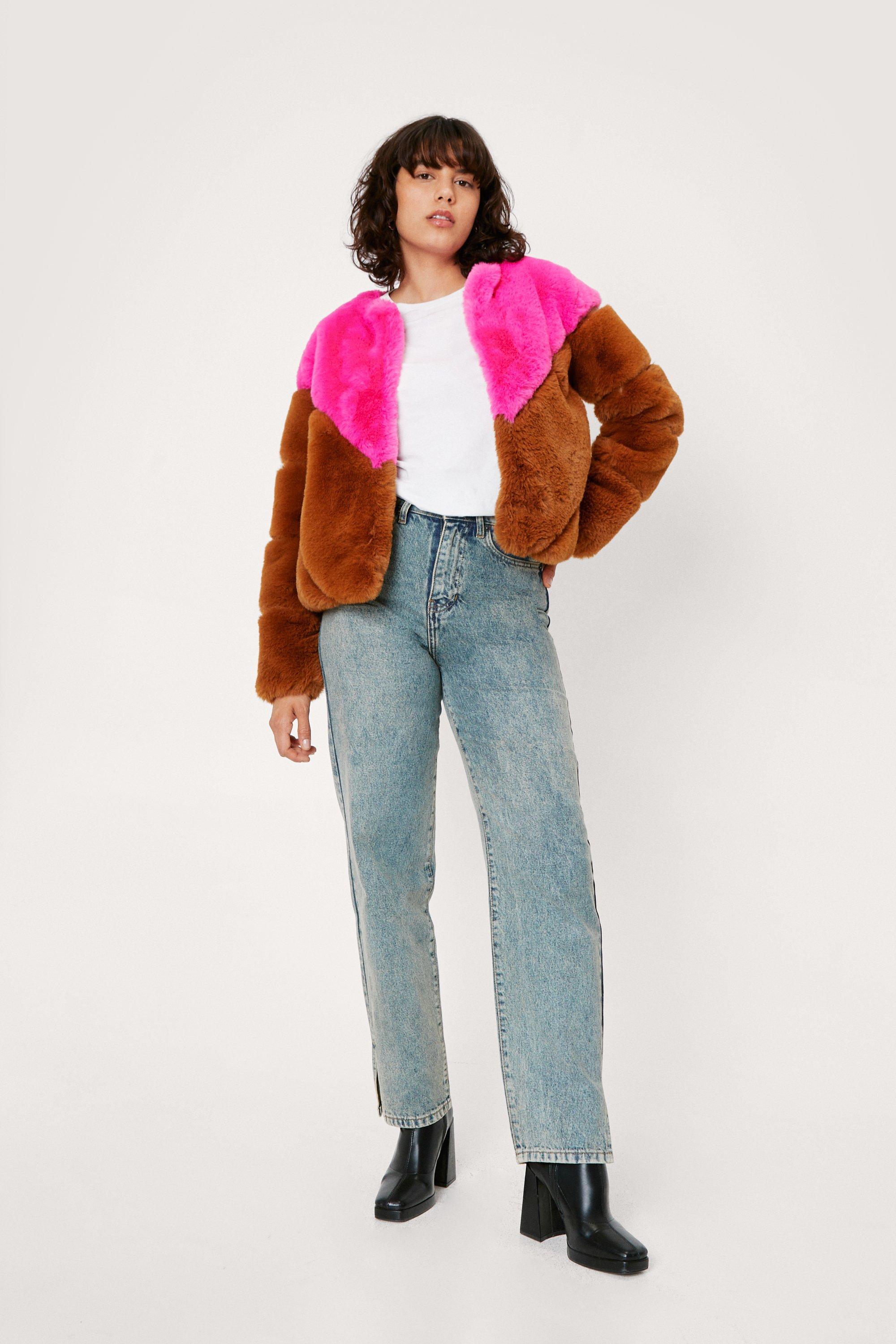 Color Block Faux Fur Jacket