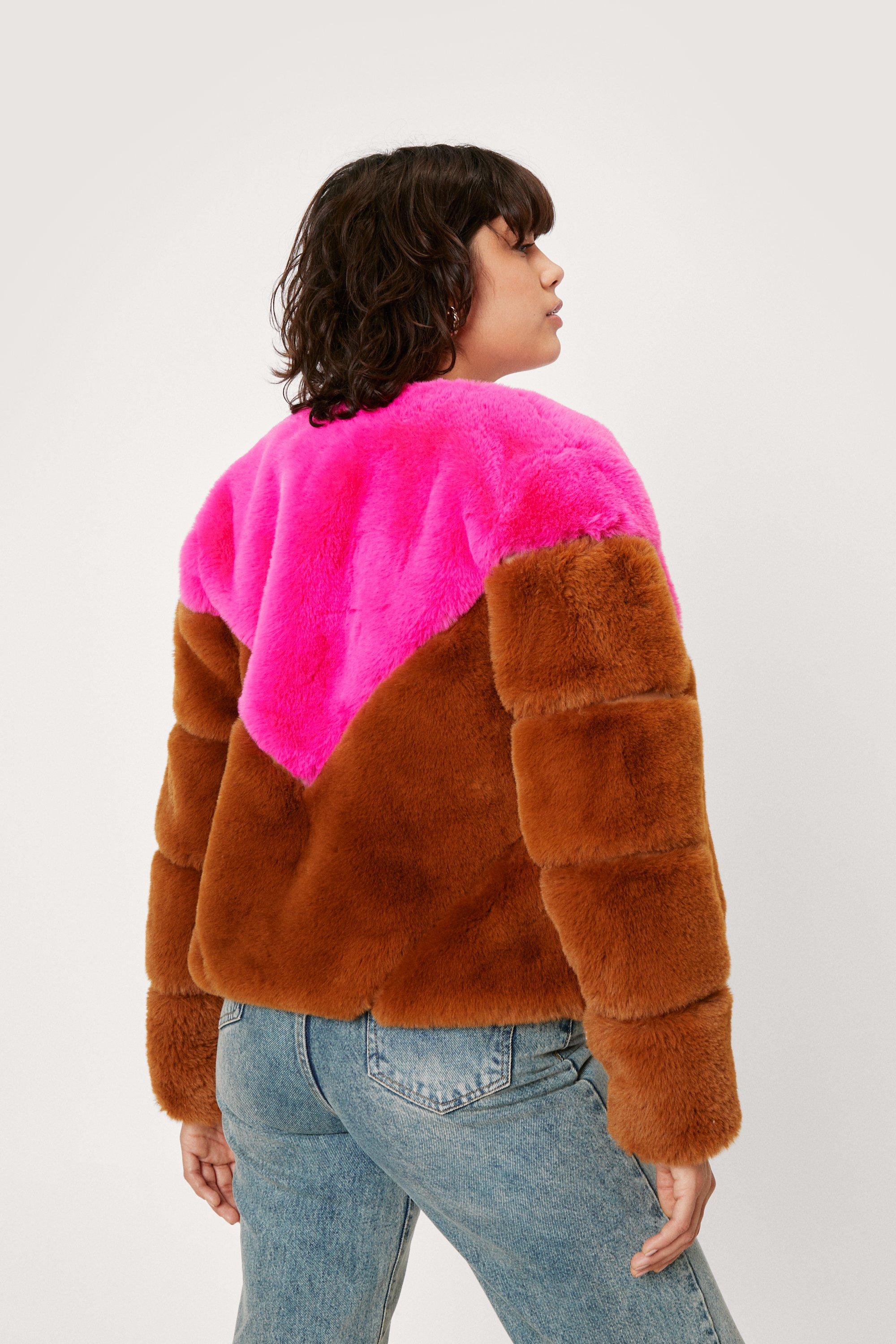 Color Block Faux Fur Jacket