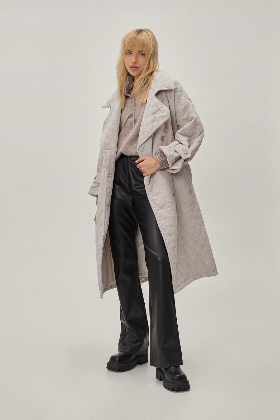 Quilted Oversized Mac Coat With Belt