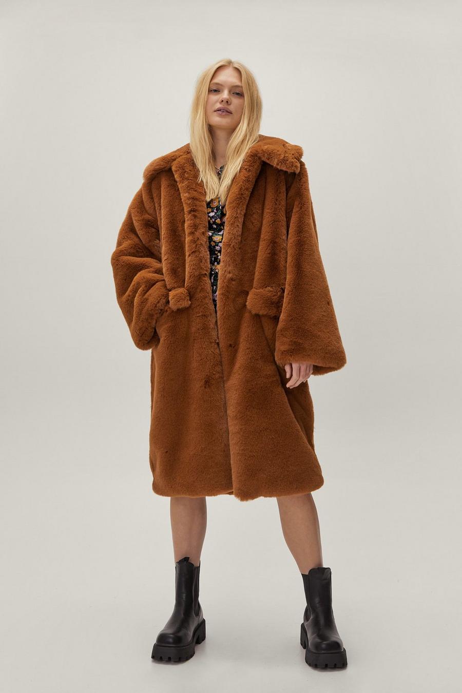Collared Longline Faux Fur Coat