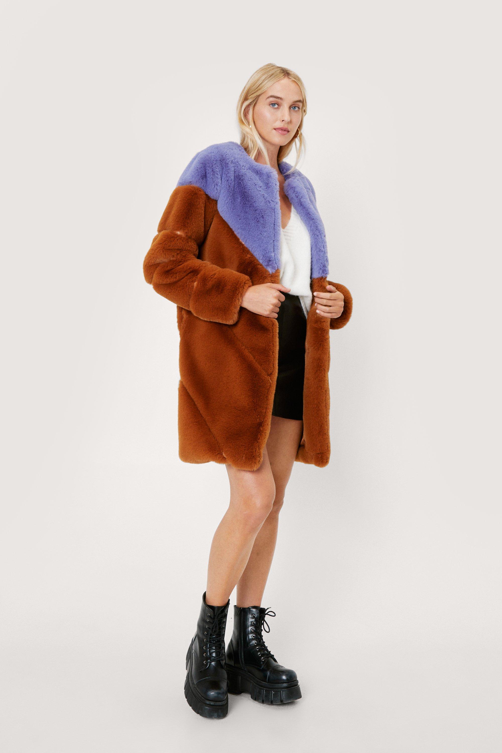 Two-tone artificial fur jacket