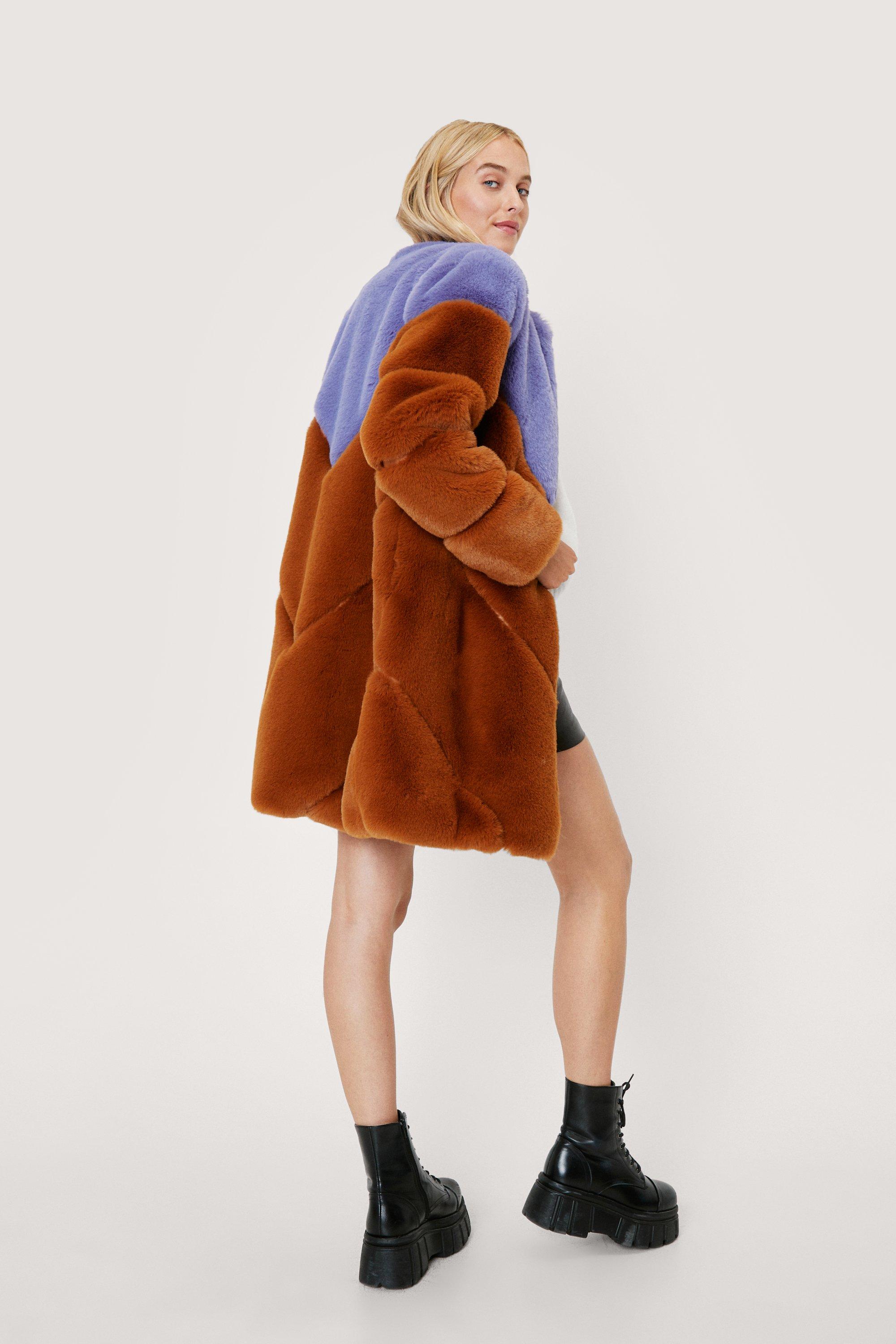 Two Tone Faux Fur Longline Coat