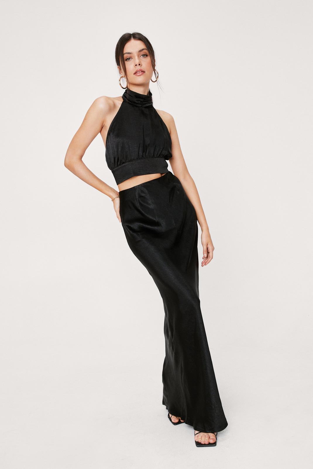 Satin High Waisted Maxi Skirt Co Ord image number 1