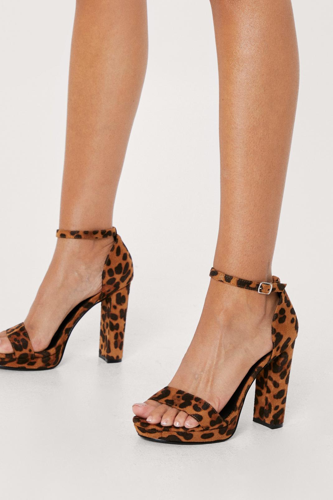 147 Faux Suede Leopard Print Strappy Heels image number 2