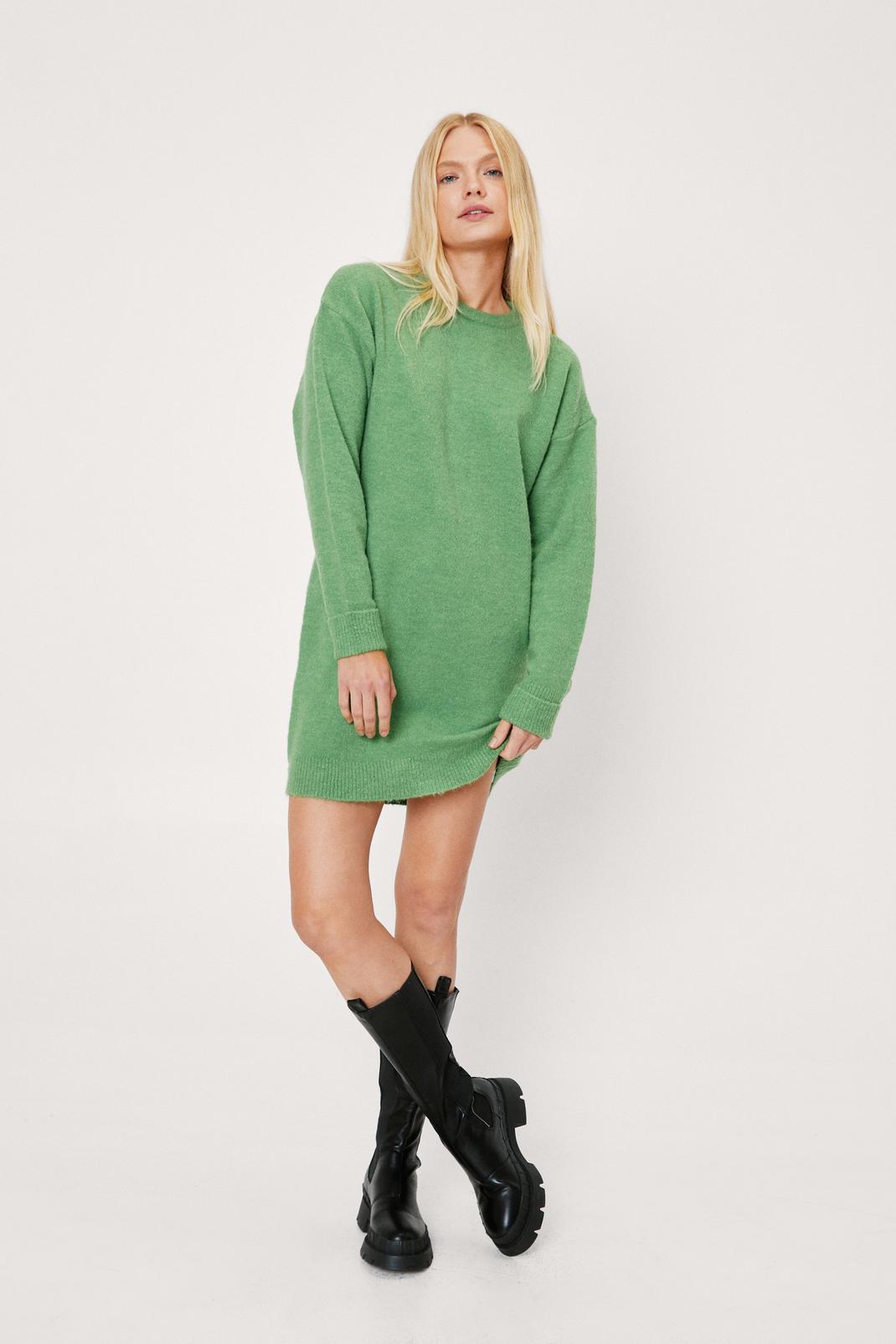Green Soft Knit Turn Cuff Sweater Dress image number 1