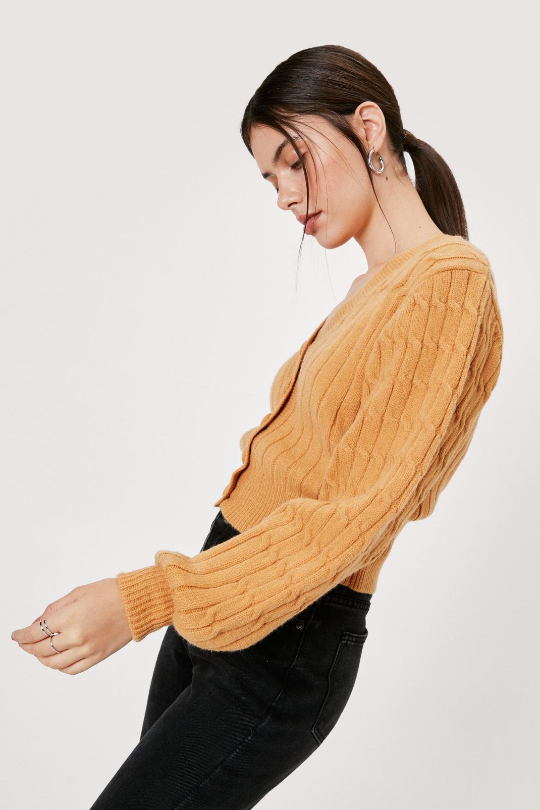 111 Cable Knit Button Down Cropped Cardigan image number 2