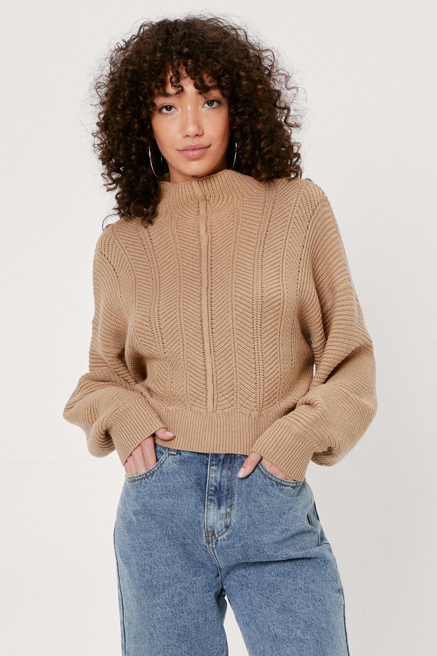 Seam Front Batwing High Neck Sweater