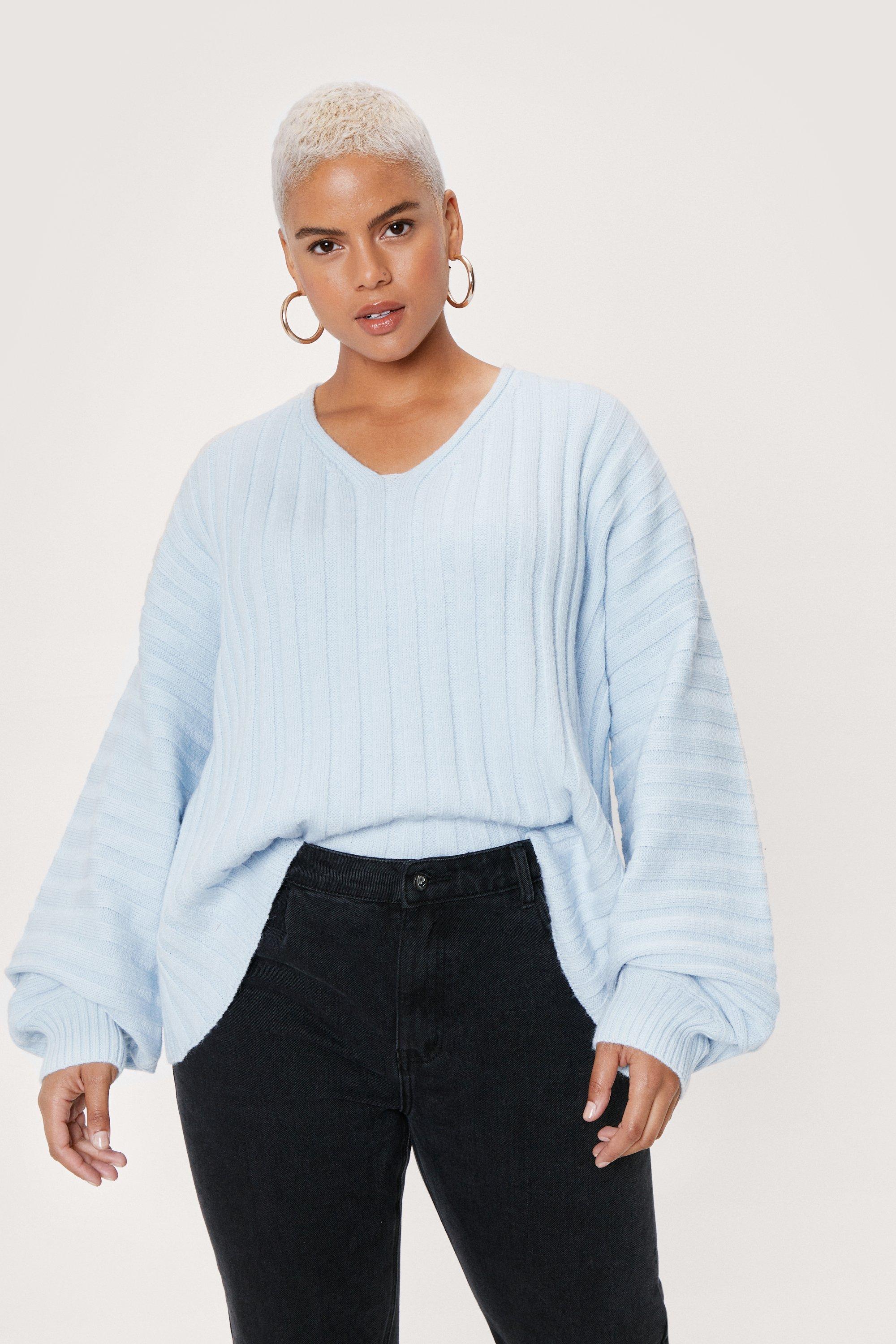 V neck 2025 balloon sleeve sweater