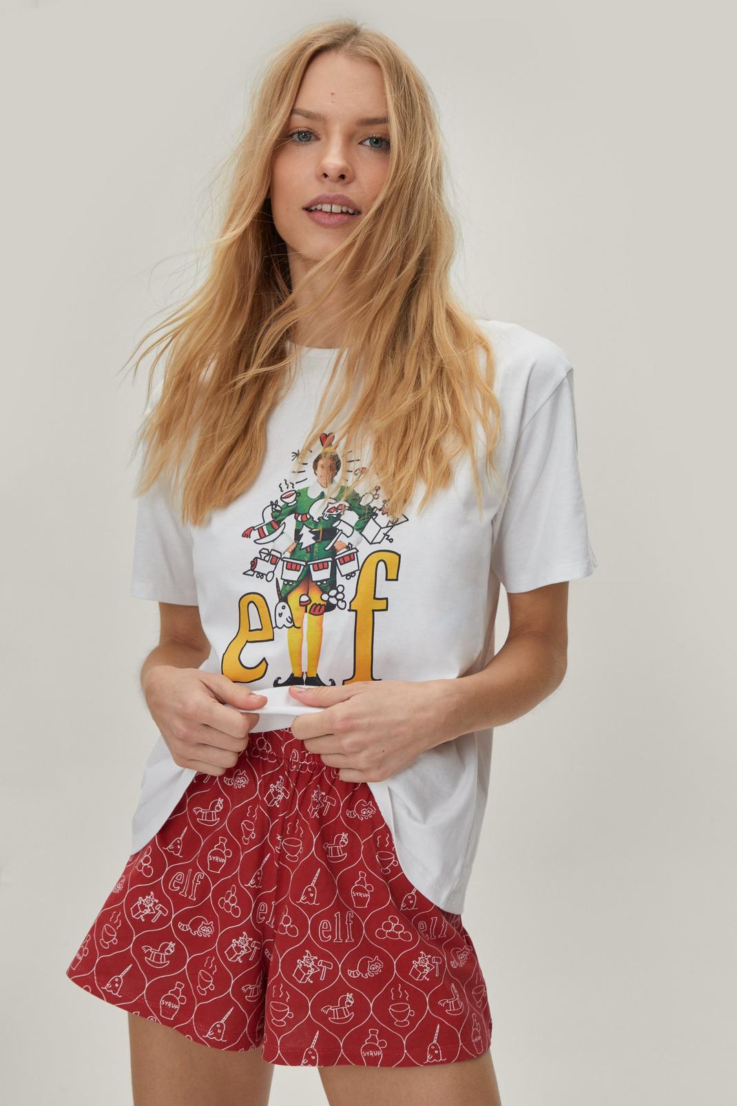 White Elf Graphic T-Shirt and Shorts Pajama Set image number 1