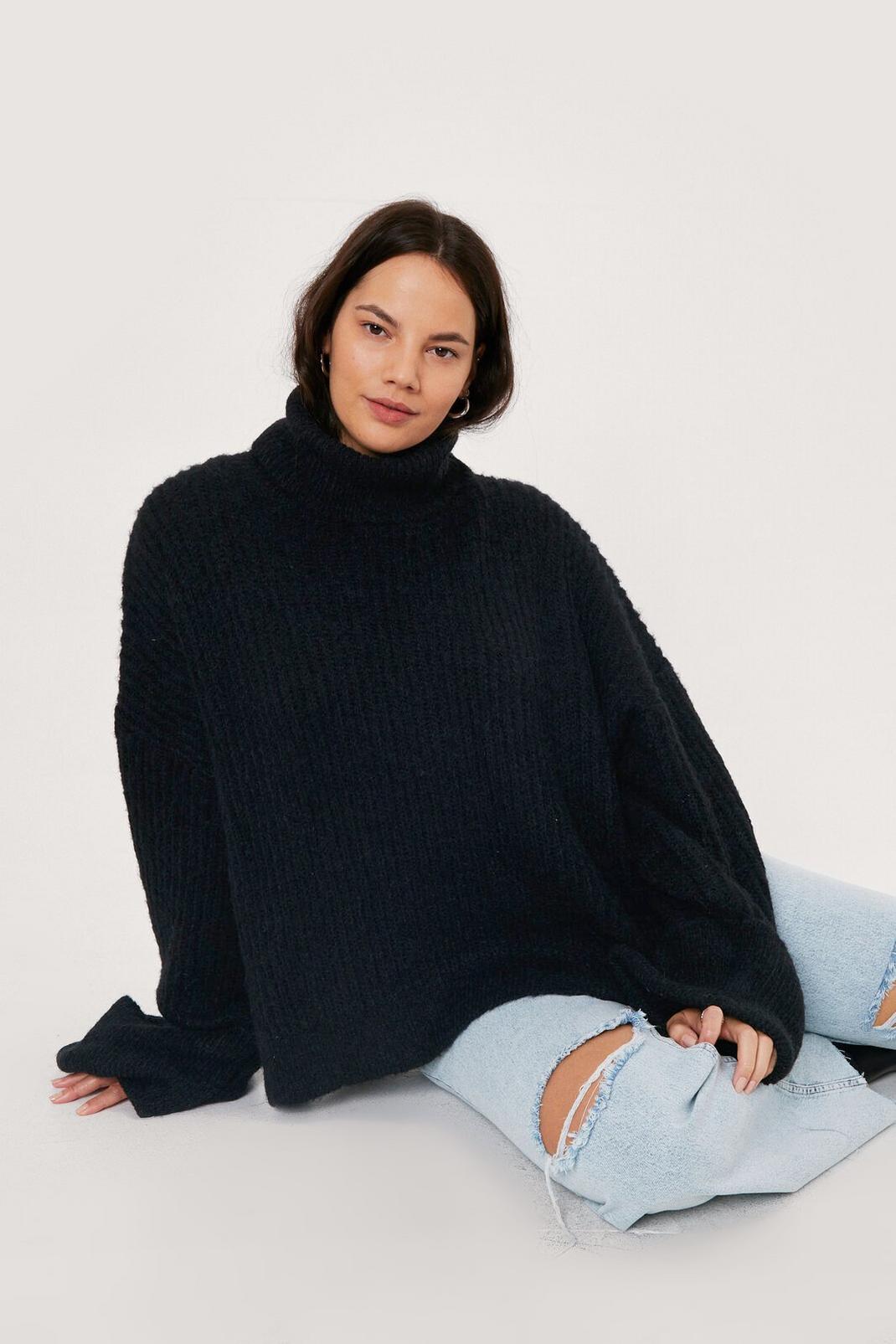 105 Plus Size Roll Neck Turn Back Cuff Sweater image number 2