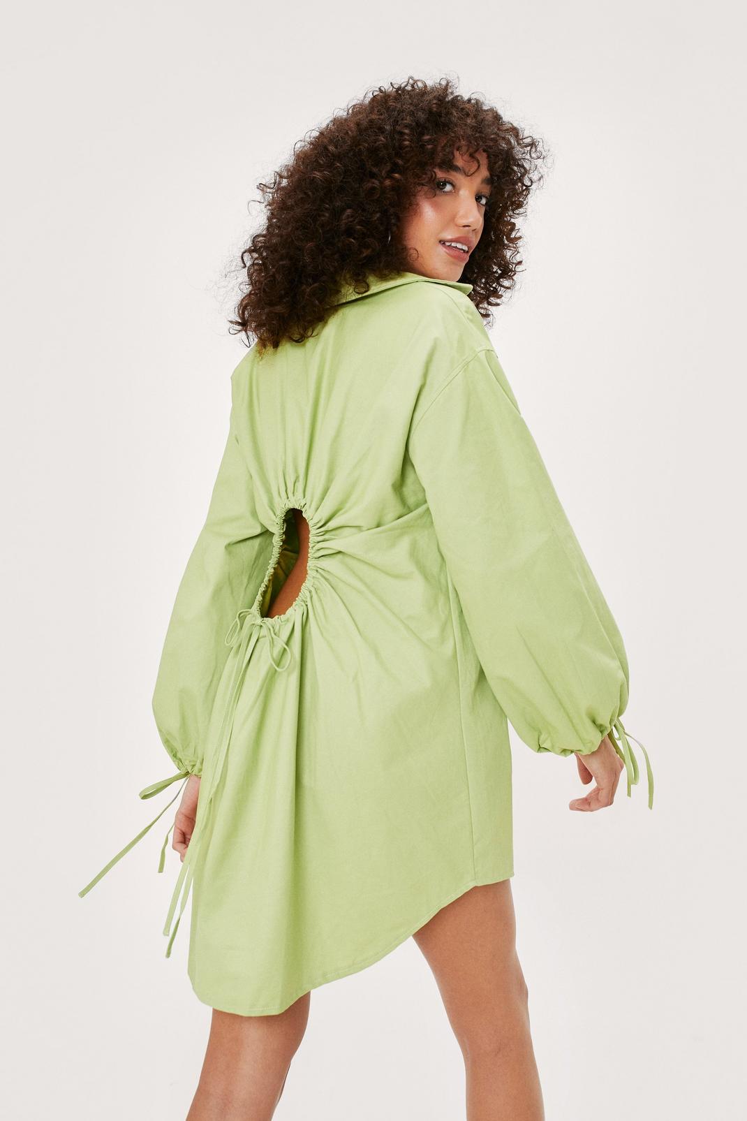 Robe chemise en popeline avec ouverture au dos, Lime image number 1