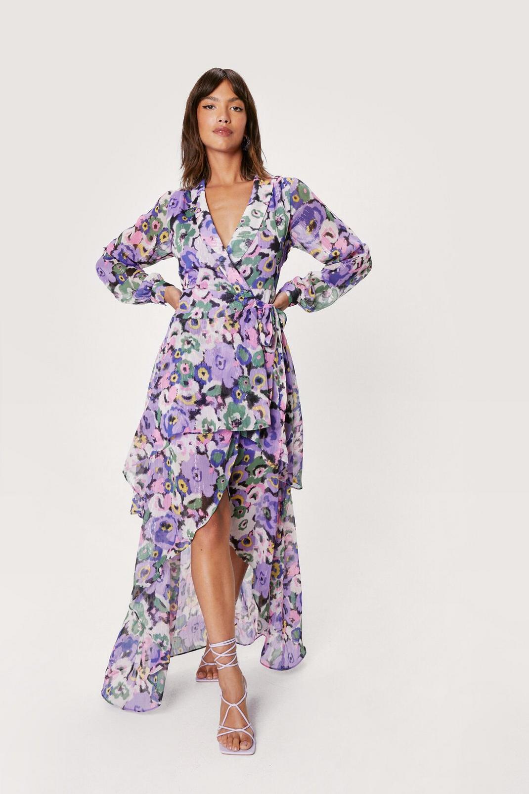 156 Floral Wrap Design Asymmetric Maxi Dress image number 2