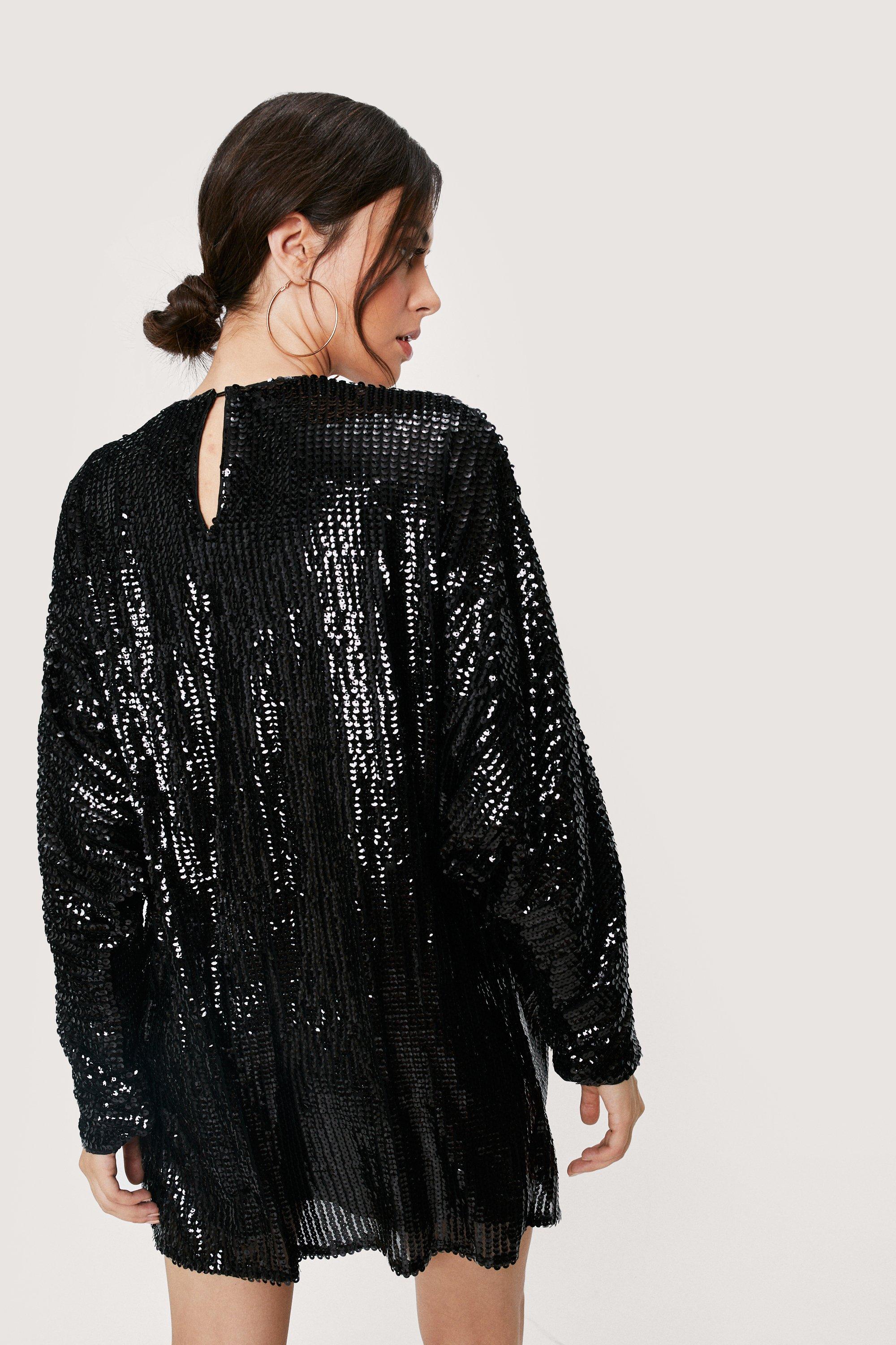 Black sequin long sleeve mini dress hotsell