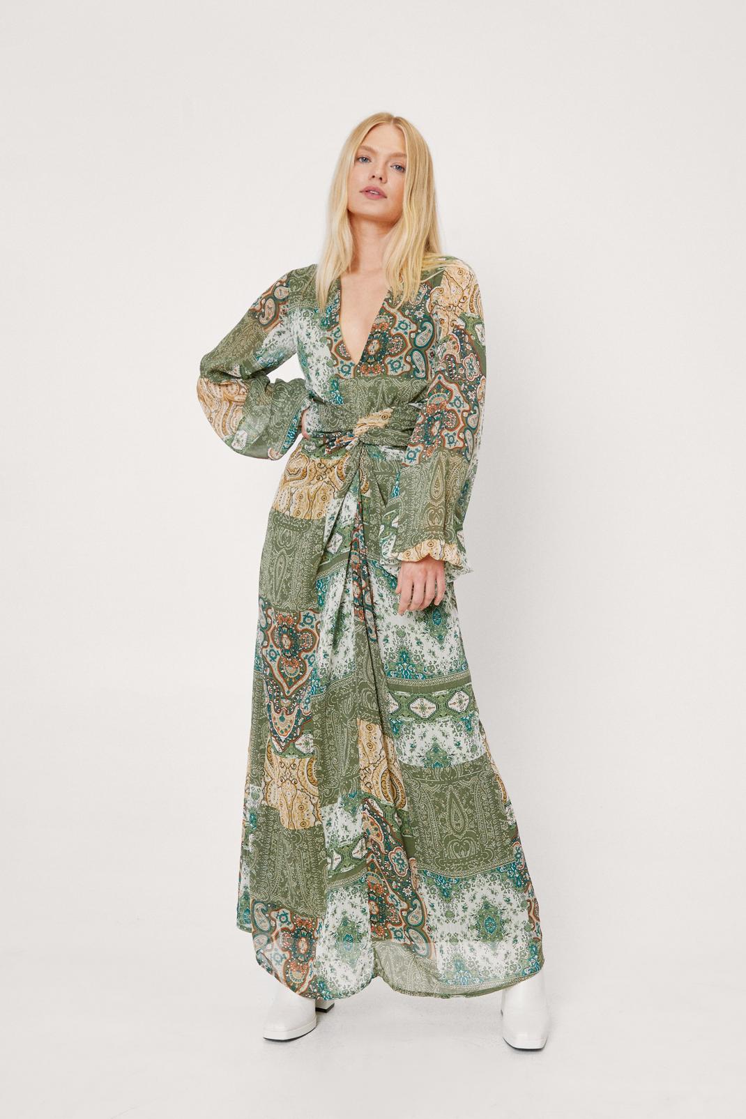 Green Paisley Twist Front Plunge Midaxi Dress image number 1