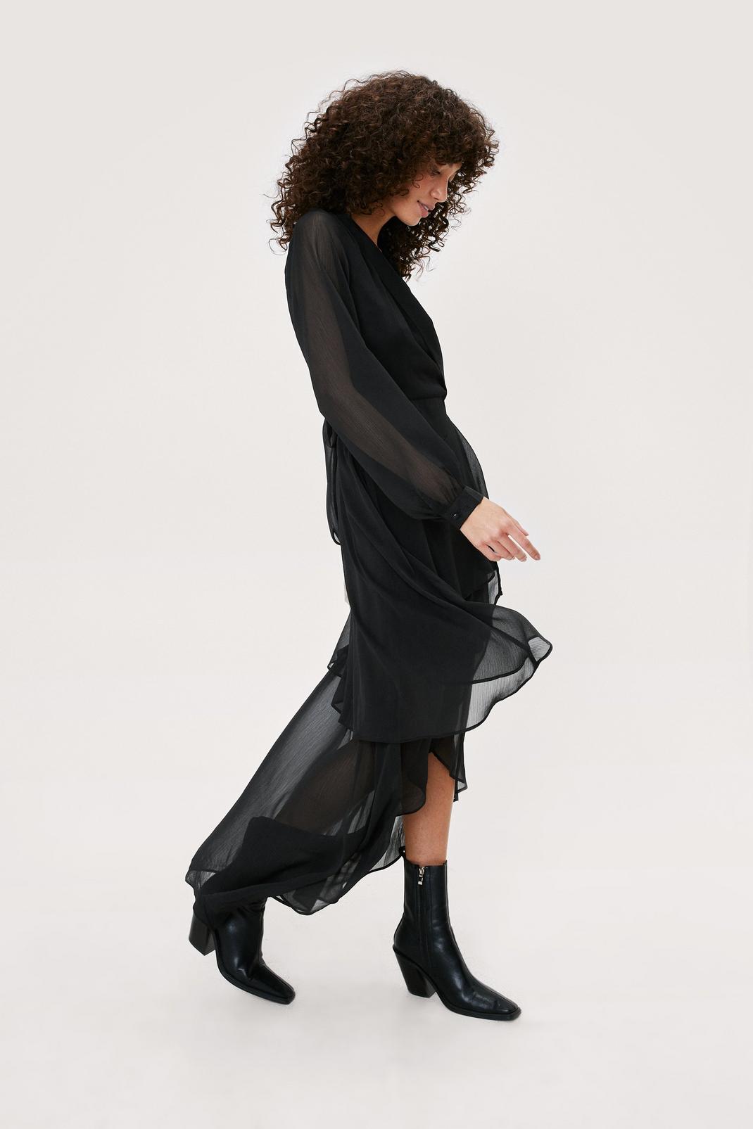 105 Plain Chiffon Wrap Asymmetric Hem Maxi Dress image number 2