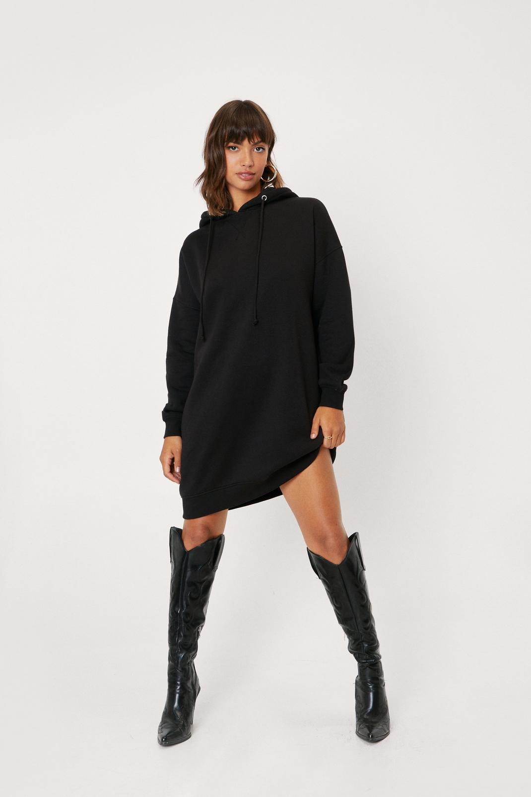 Black Oversized Drawstring Mini Jumper Dress image number 1