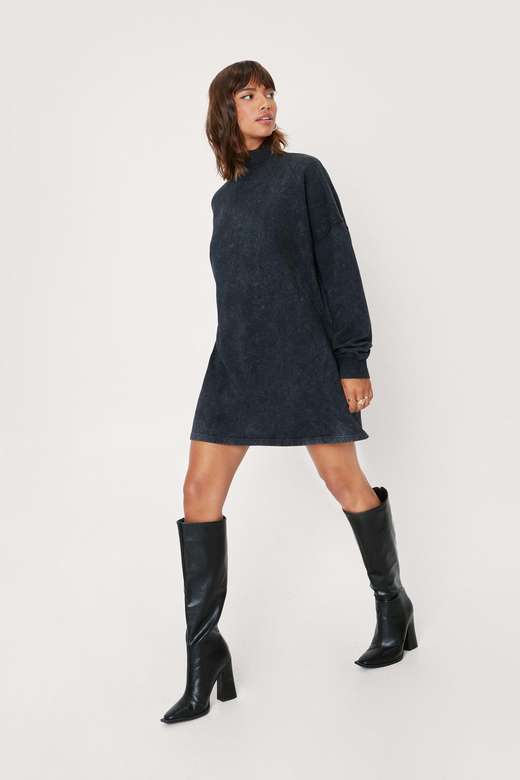 Charcoal High Neck Mini Sweater Dress image number 1