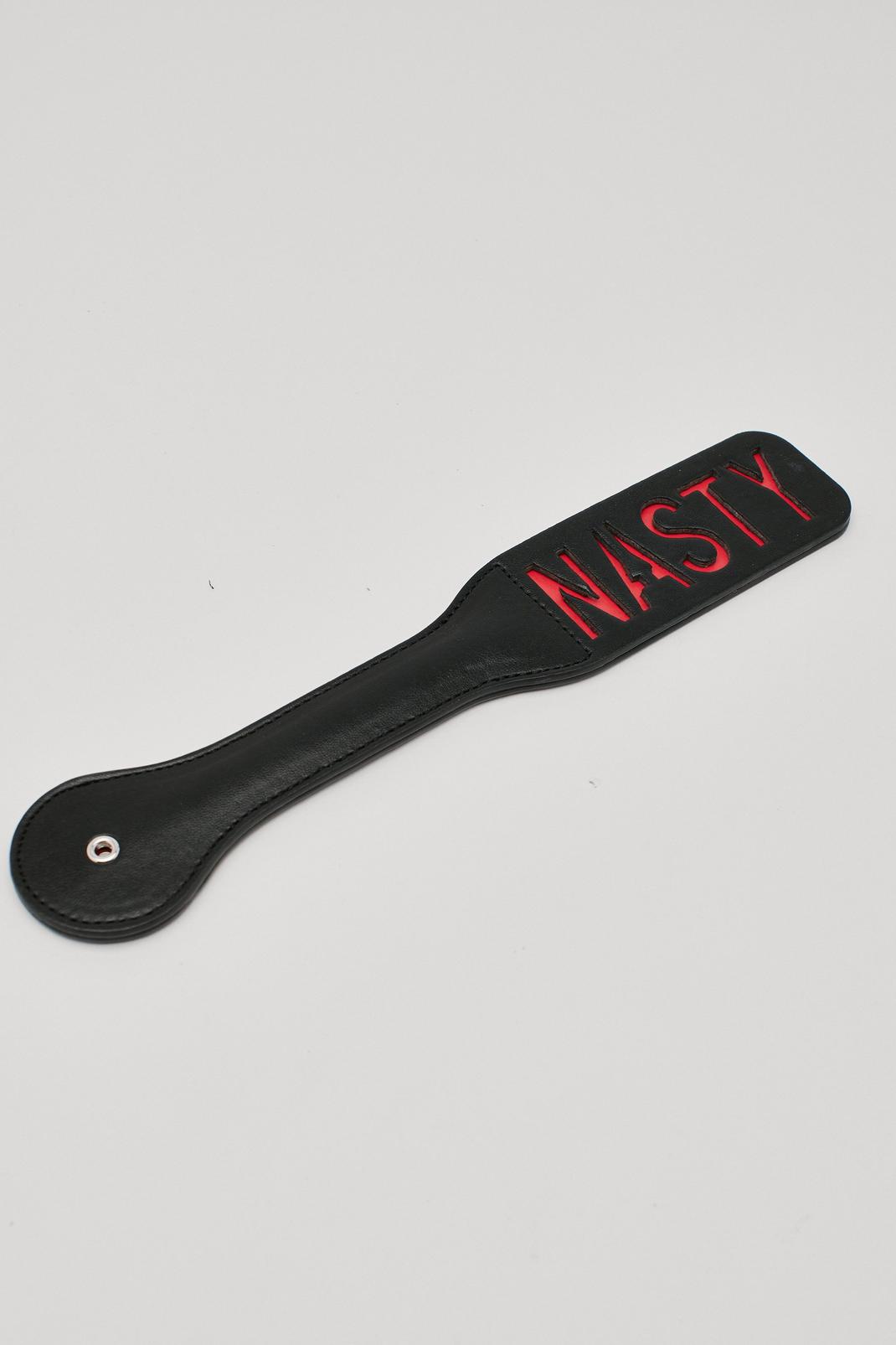 Nasty Graphic Faux Leather Slap Paddle, Black image number 1