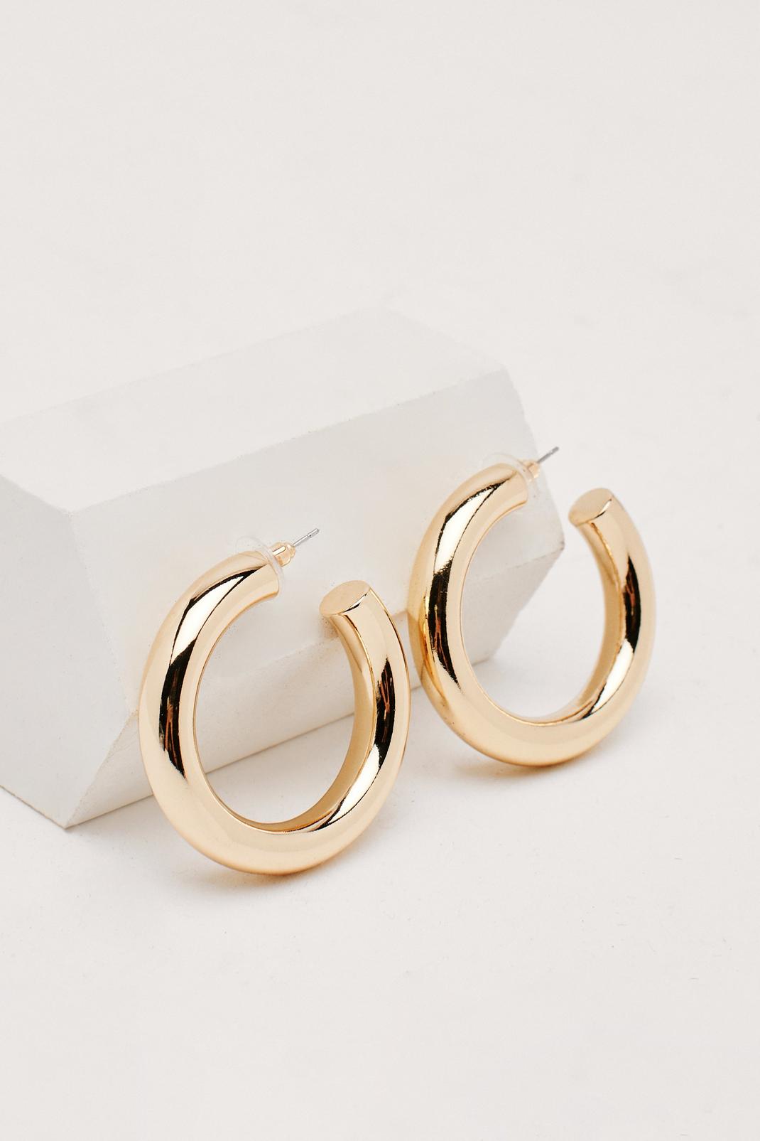 Gold Recycled Thick Hoop Earrings image number 1