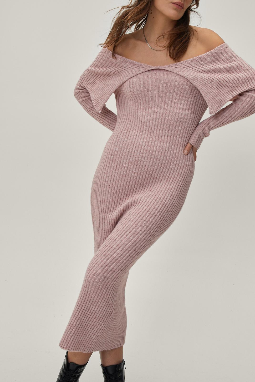 Petite robe mi-longue en maille à col rabattu, Pink image number 1