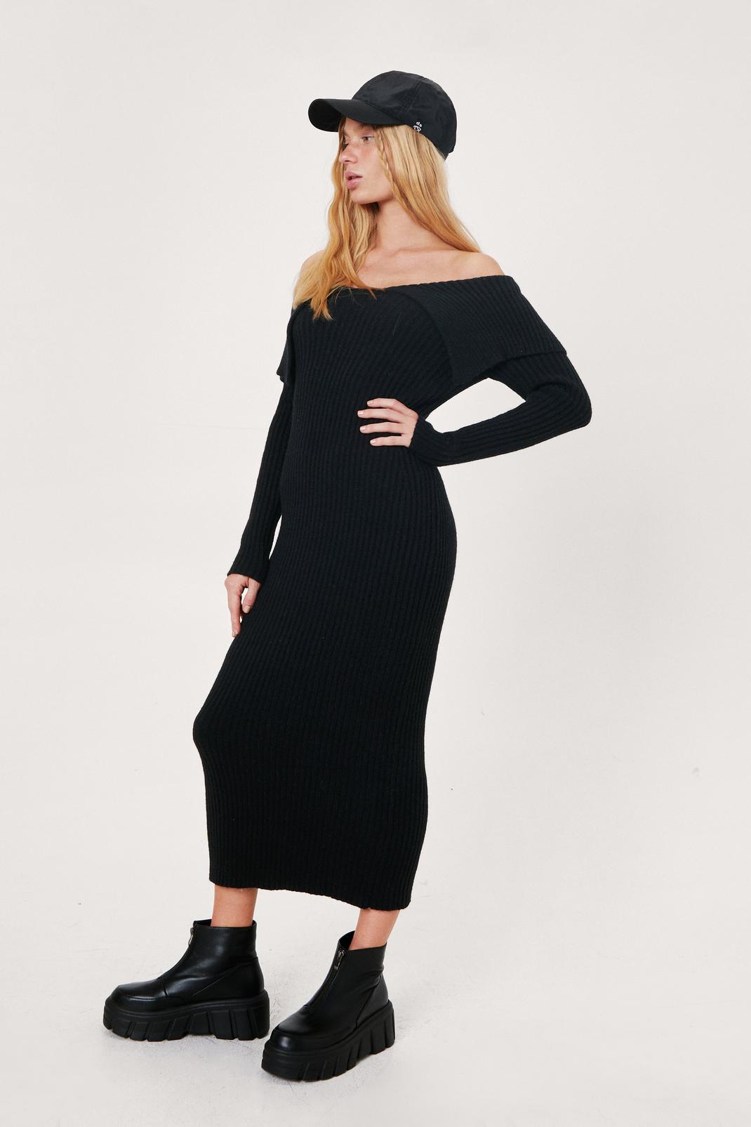 105 Petite Bardot Fold Over Knitted Midi Dress image number 2