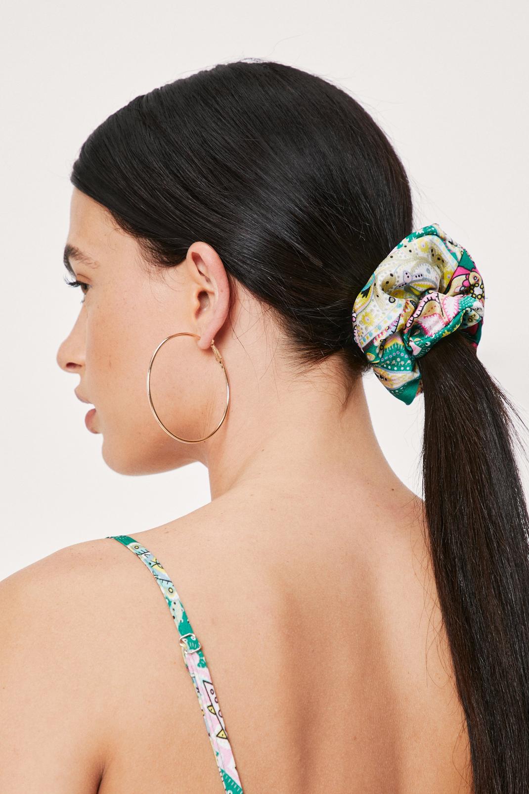 Green Paisley Satin Scrunchie image number 1