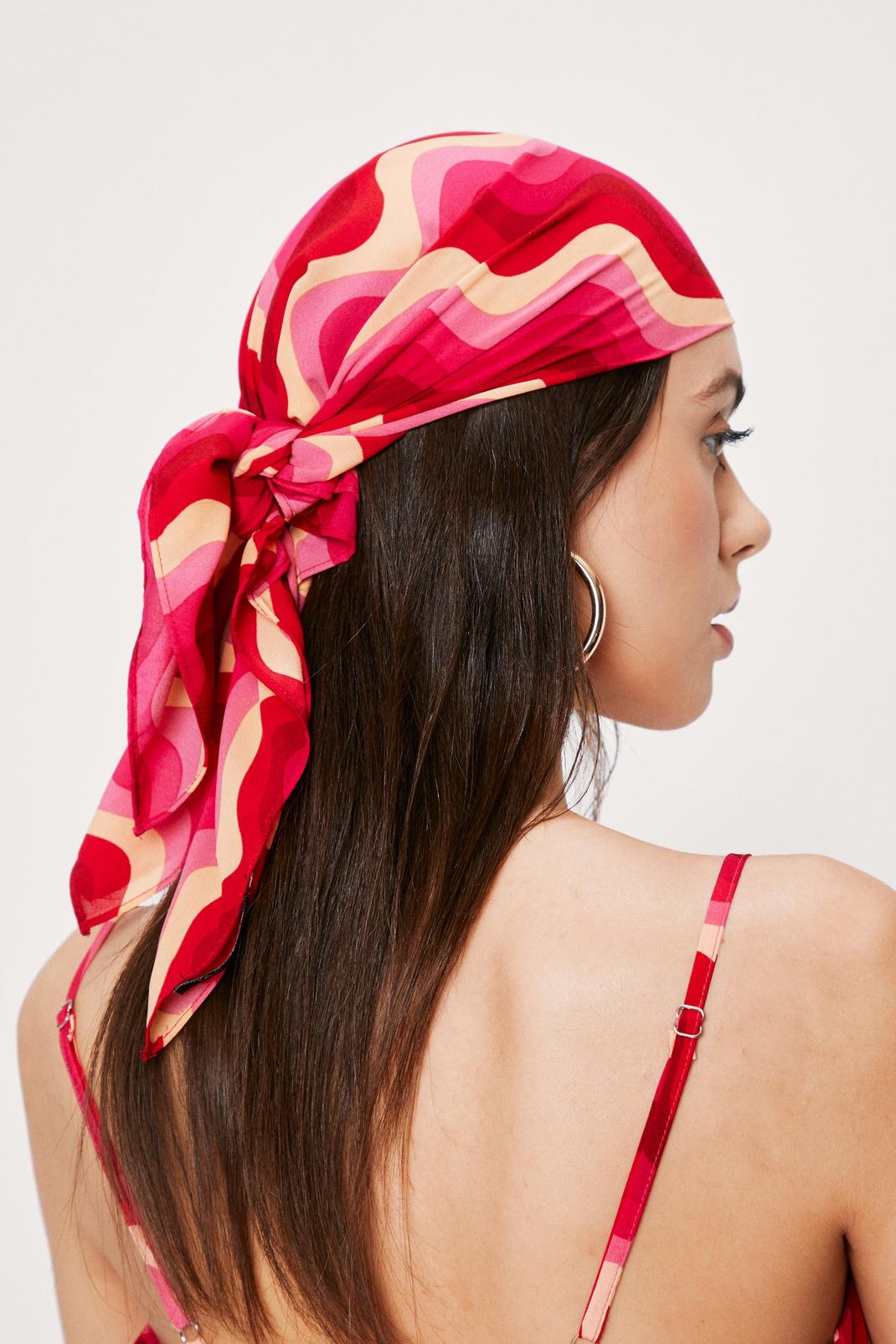 Pink Satin Wave Print Multi Design Headscarf image number 1