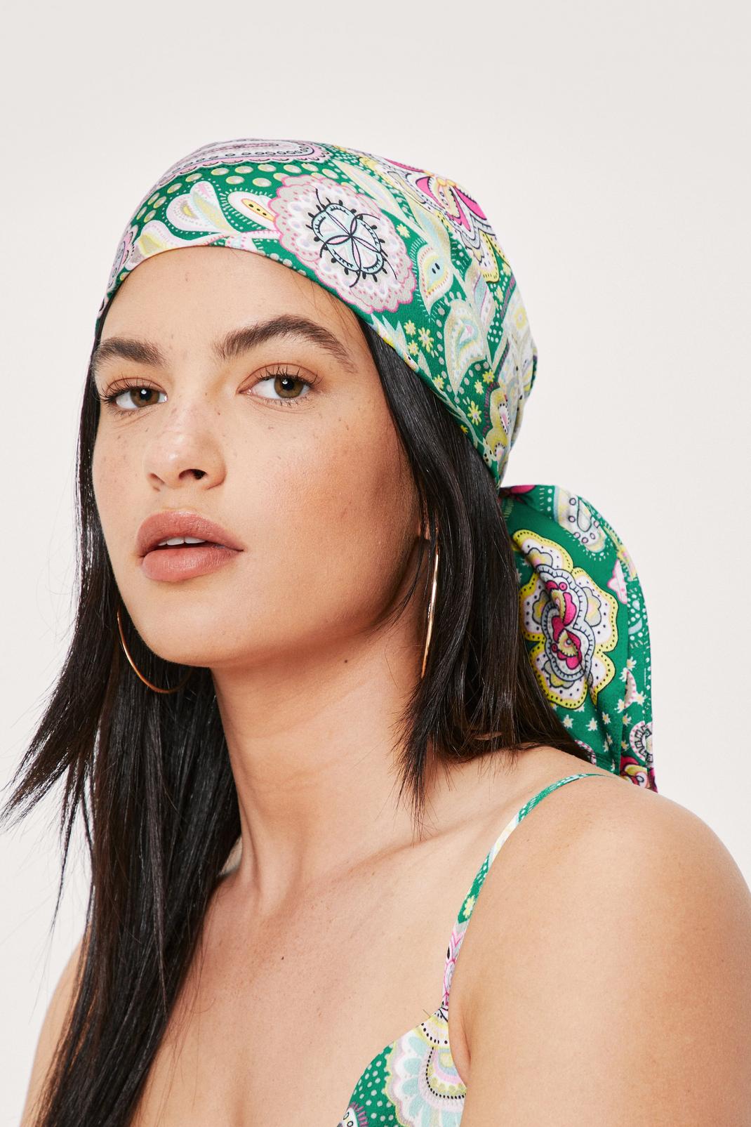 Green Paisley Satin Headscarf image number 1