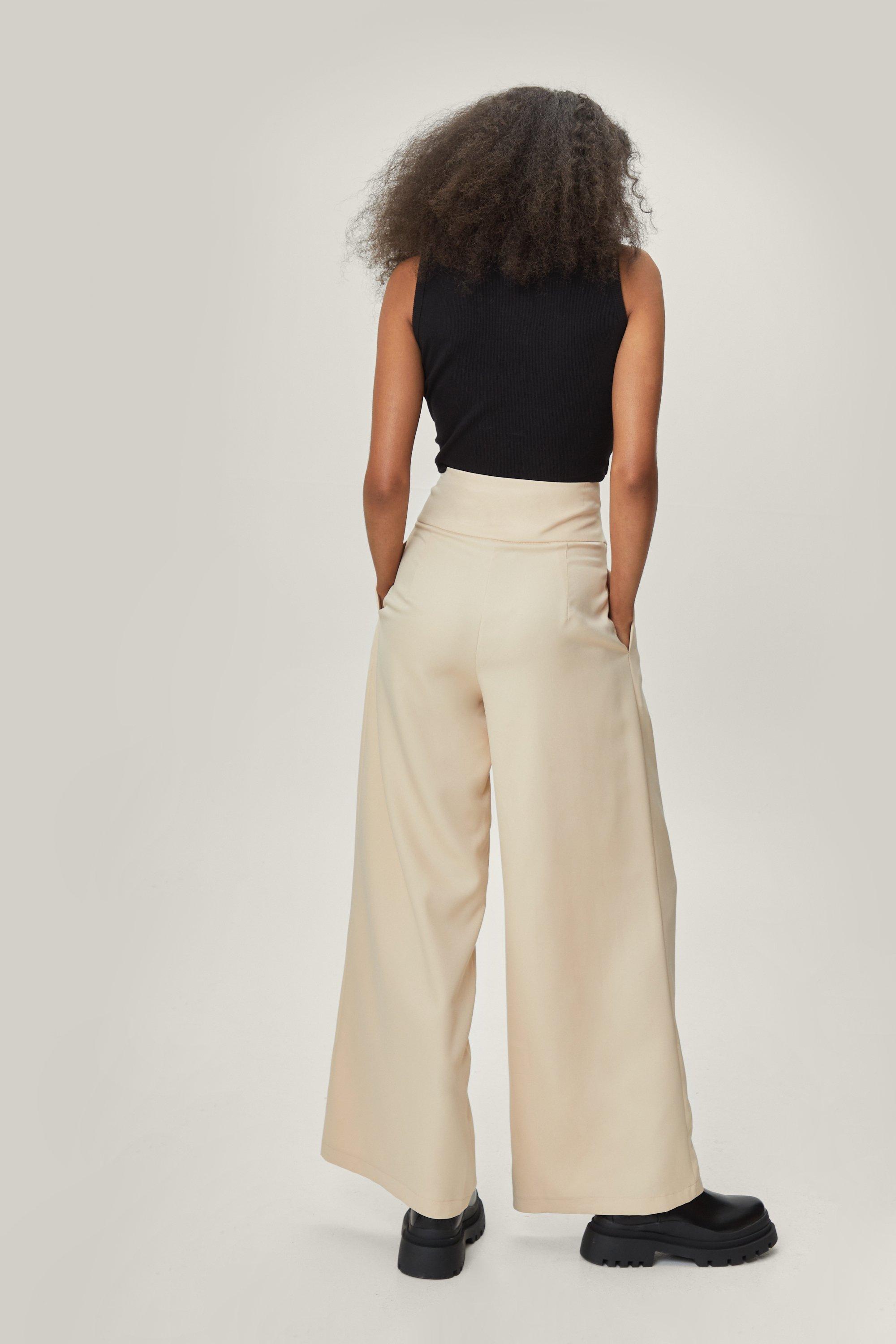 Petite Double Waistband Wide Leg Pants