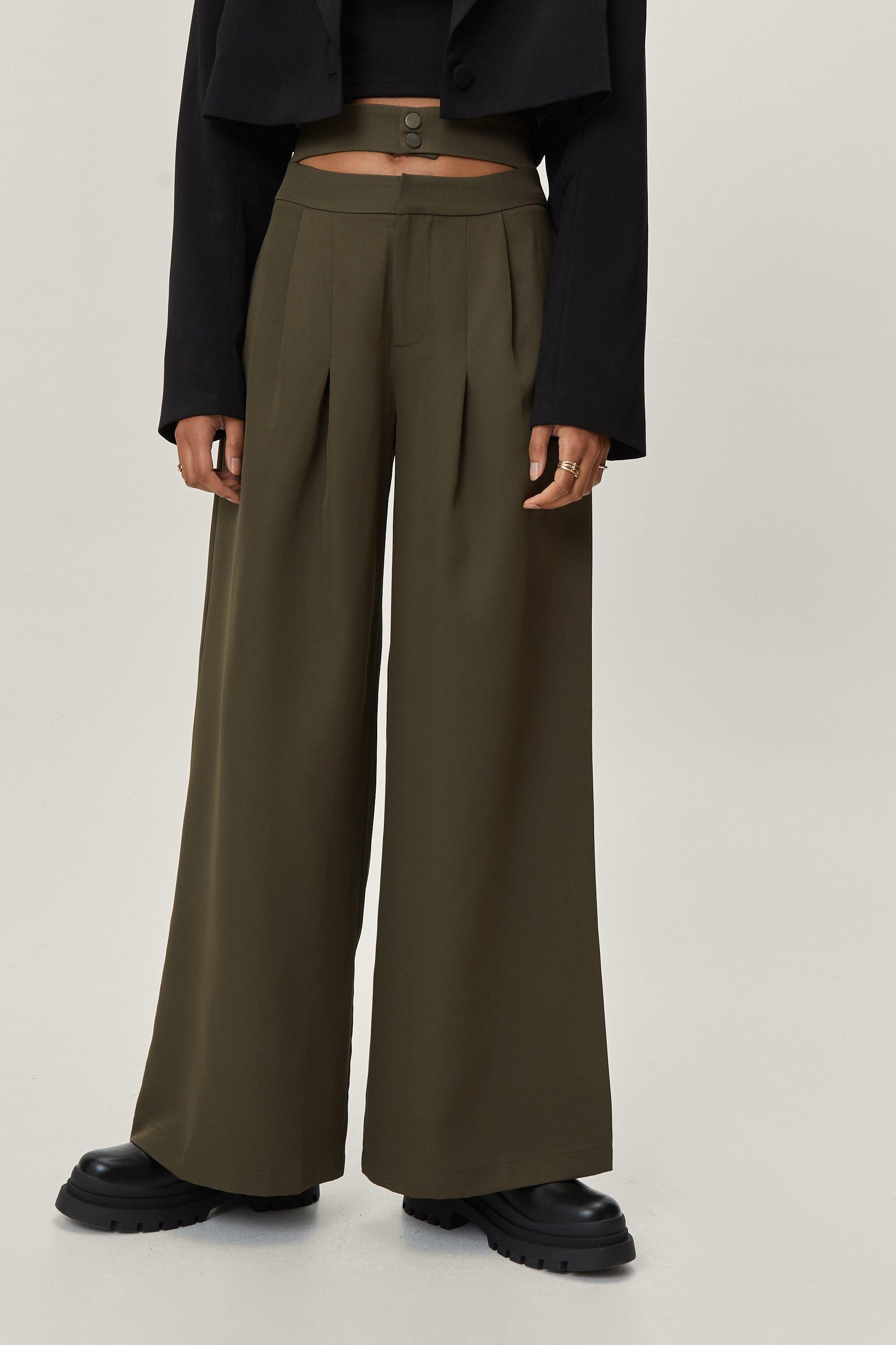 Petite Double Waistband Wide Leg Trousers | Nasty Gal