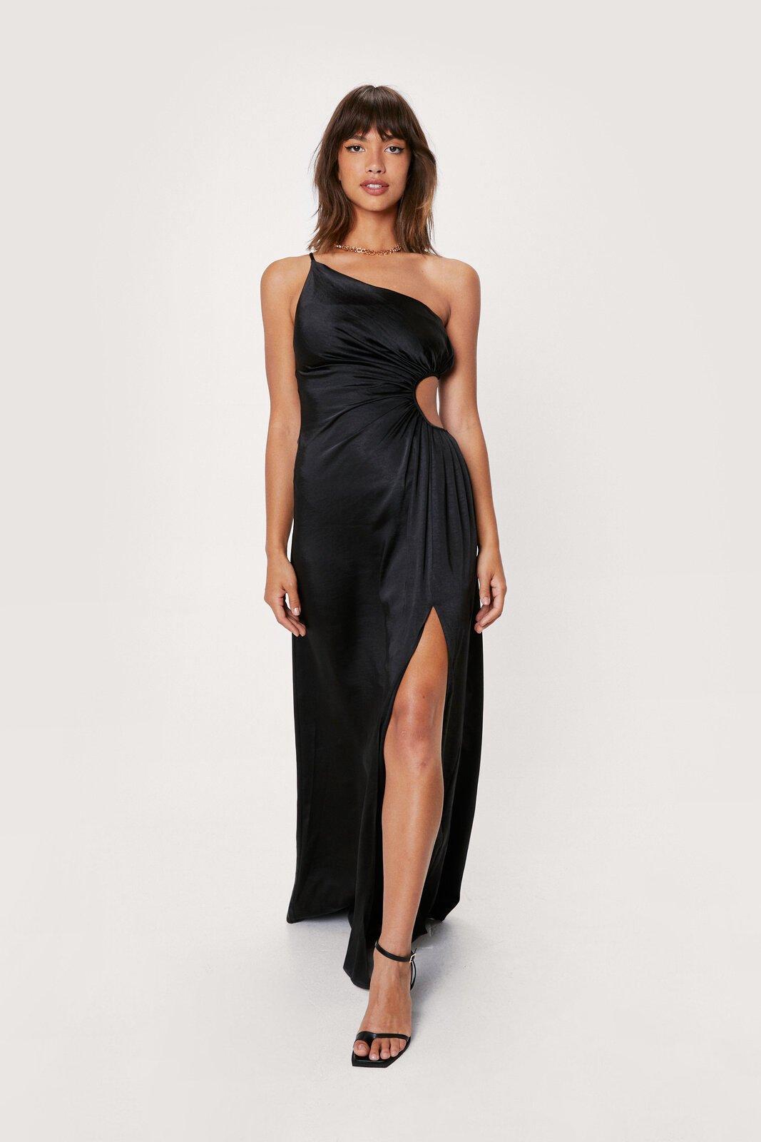 one shoulder satin dress