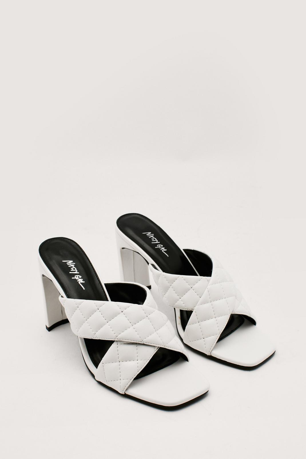 White Faux Leather Cross Front Heeled Mules image number 1