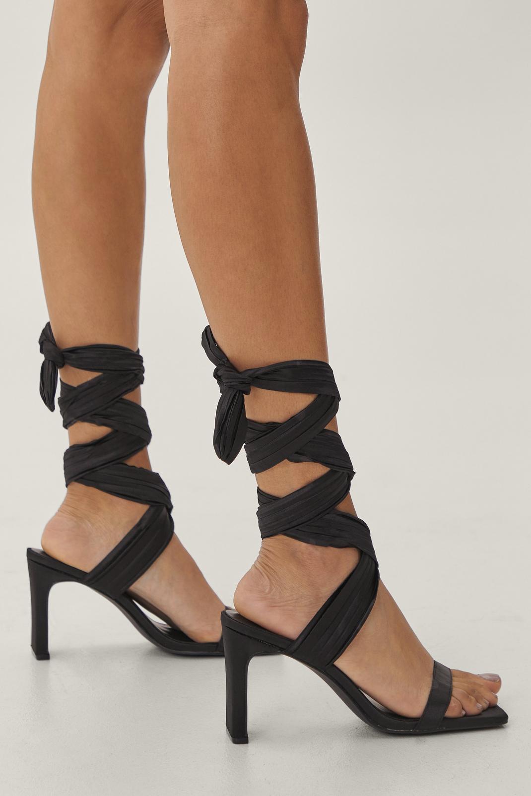 105 Satin Ankle Wrap Square Toe Heels image number 2