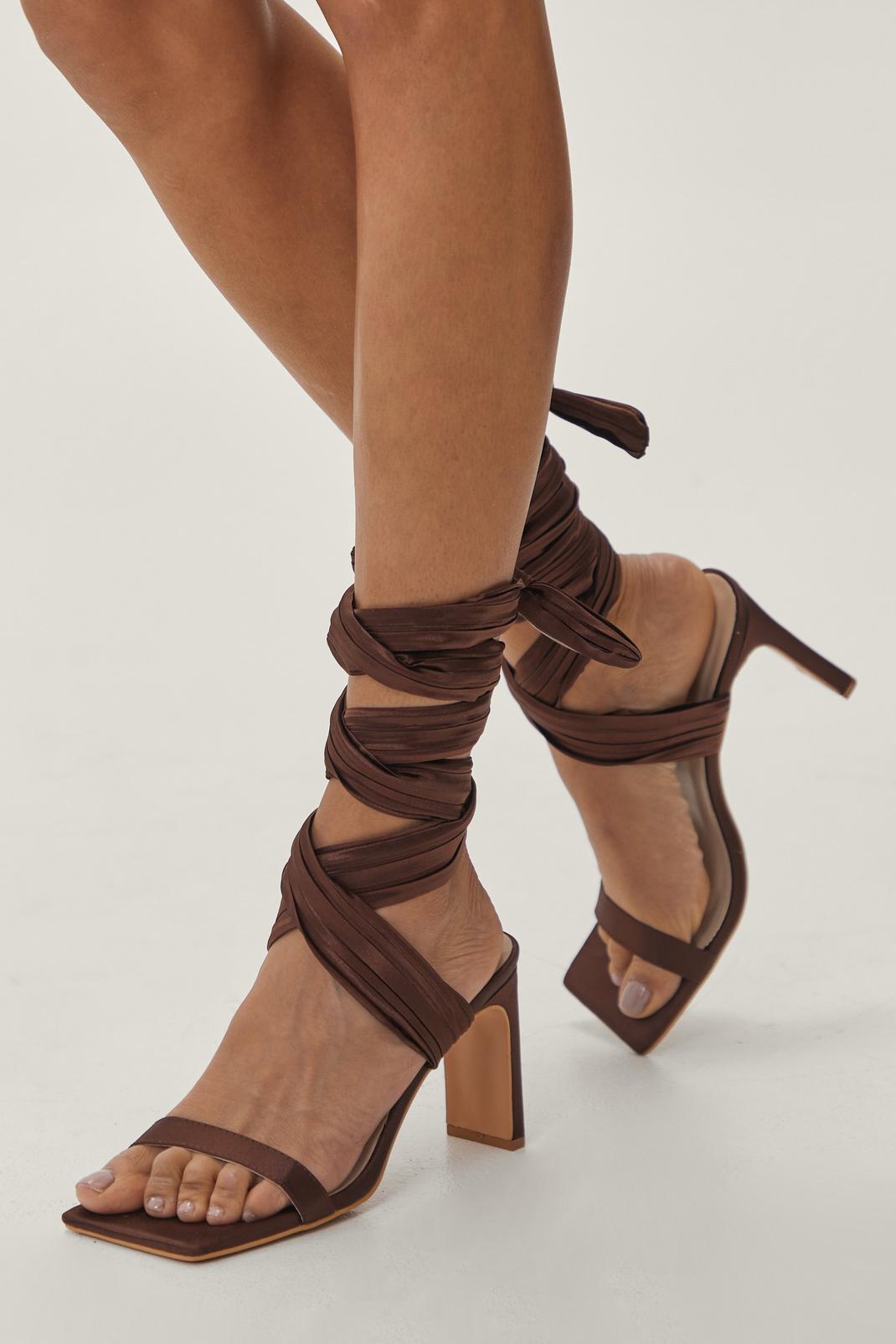 186 Satin Ankle Wrap Square Toe Heels image number 2