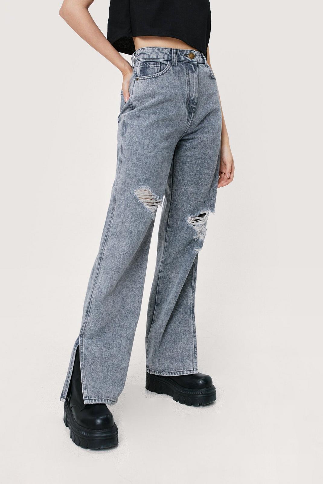 131 Organic Distressed Split Hem Straight Leg Jeans image number 2