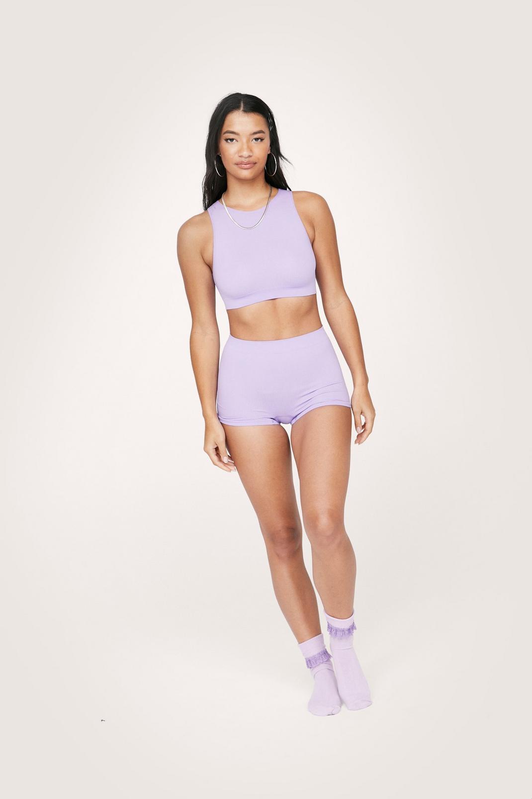 Lilac Recycled Waffle Seamless Racer Back Bralette image number 1