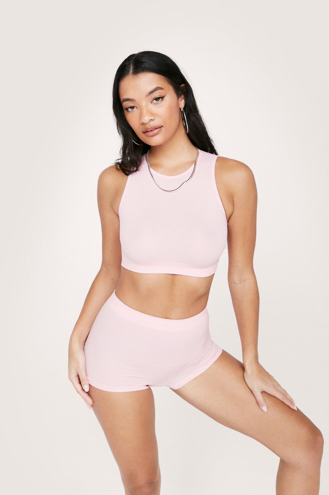 Pink Recycled Waffle Seamless Racer Back Bralette image number 1