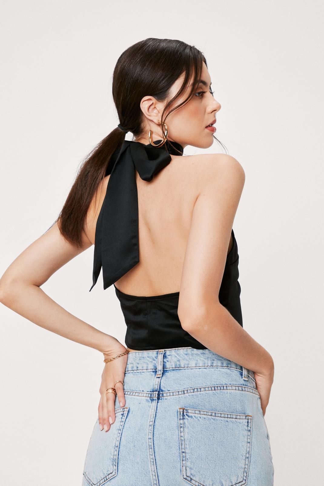 Satin Halter Neck Open Back Crop Top Nasty Gal 5975