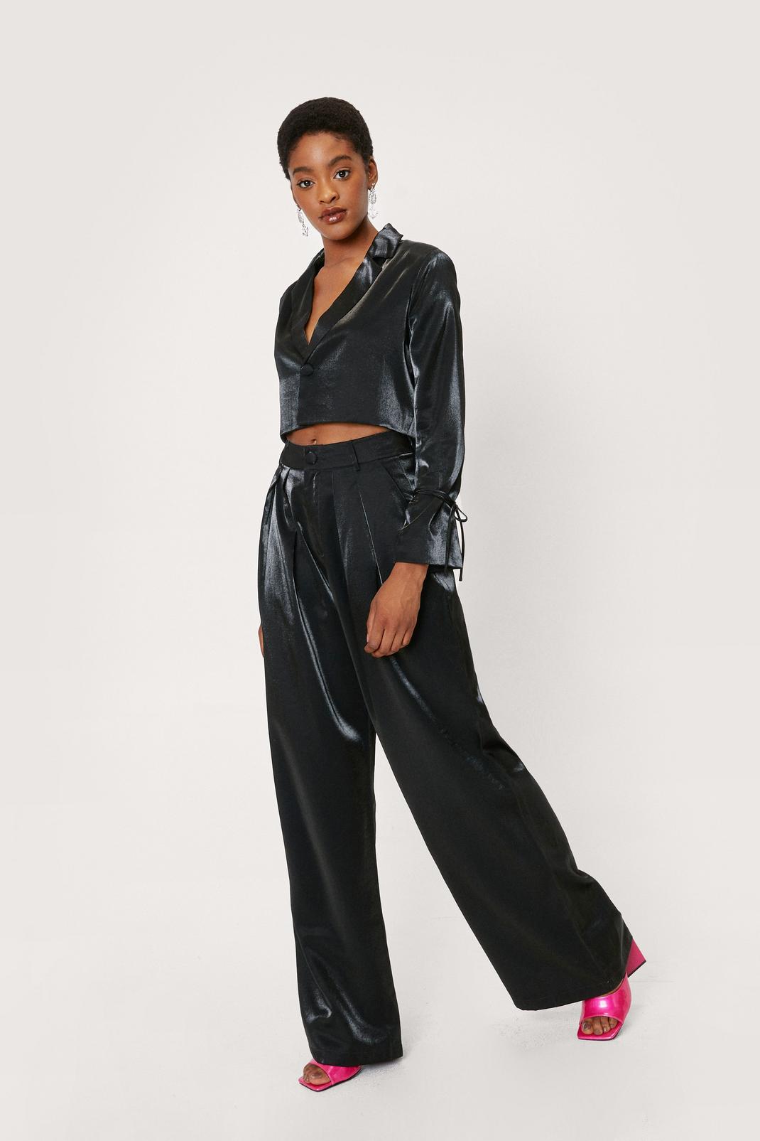 105 Glass Fabric High Waisted Wide Leg Trousers image number 2