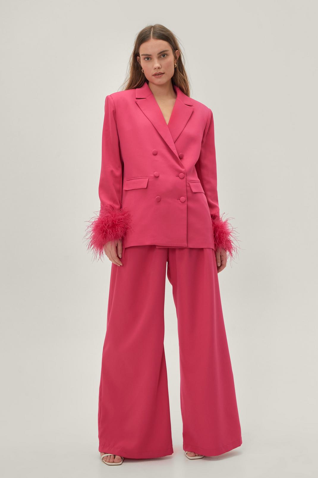 Pink Pleated Wide Leg Belted Suit Pants image number 1
