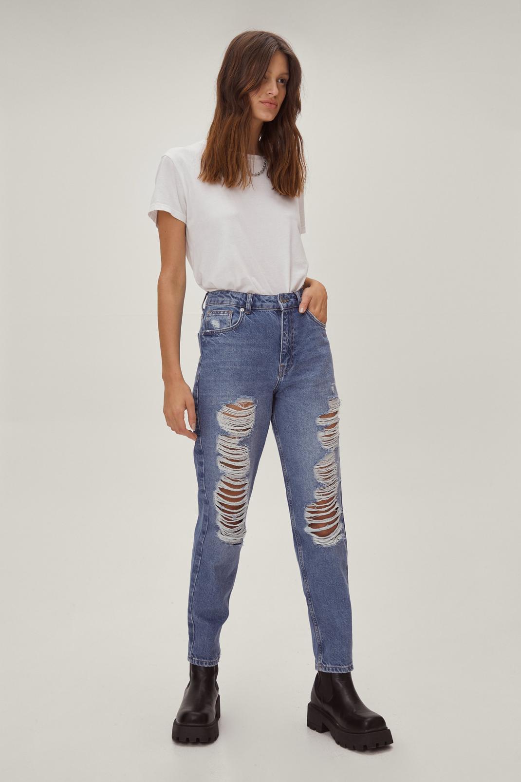 340 Distressed High Waisted Mom Jeans image number 2