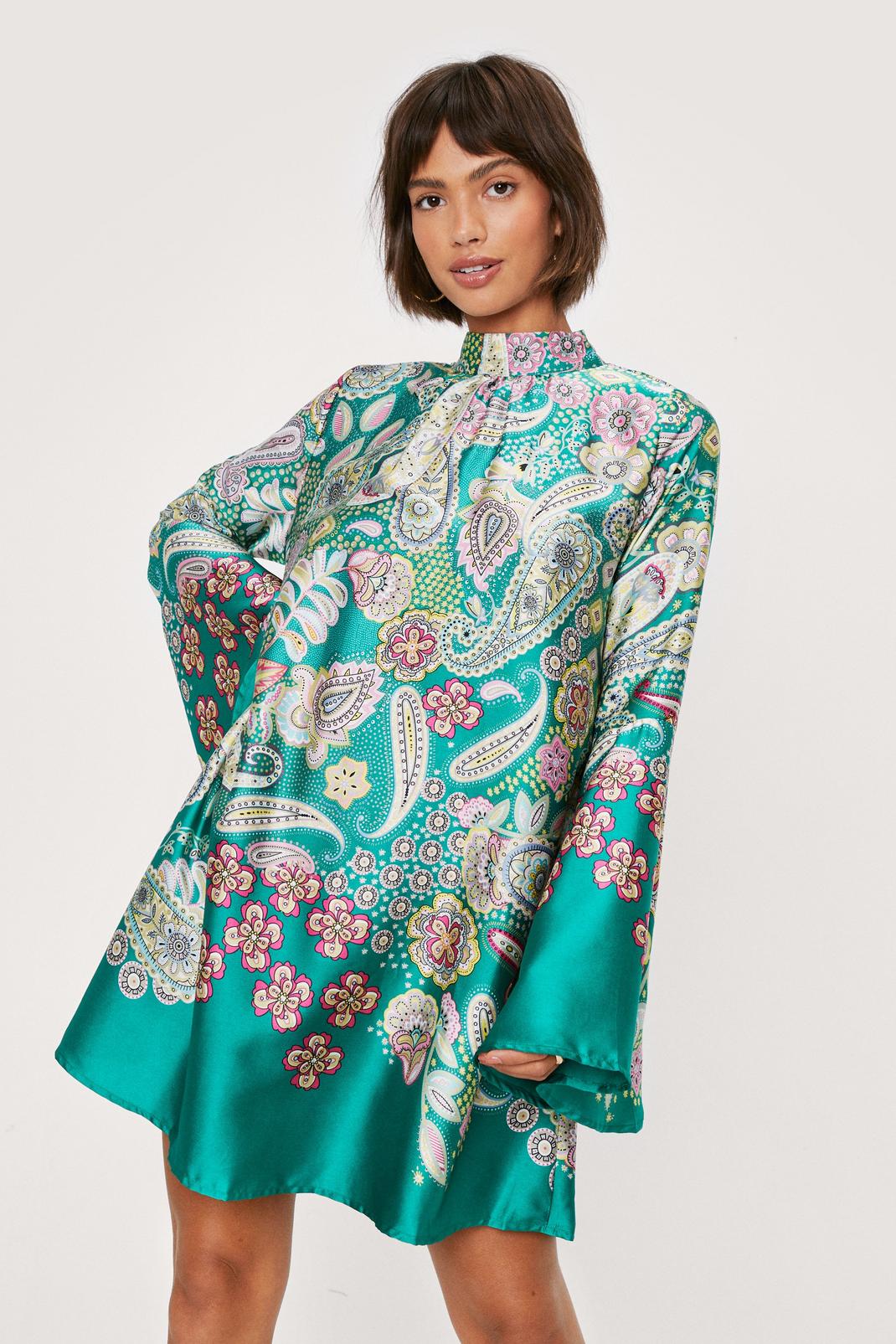 Paisley Print Bell Sleeve Mini Dress | Nasty Gal