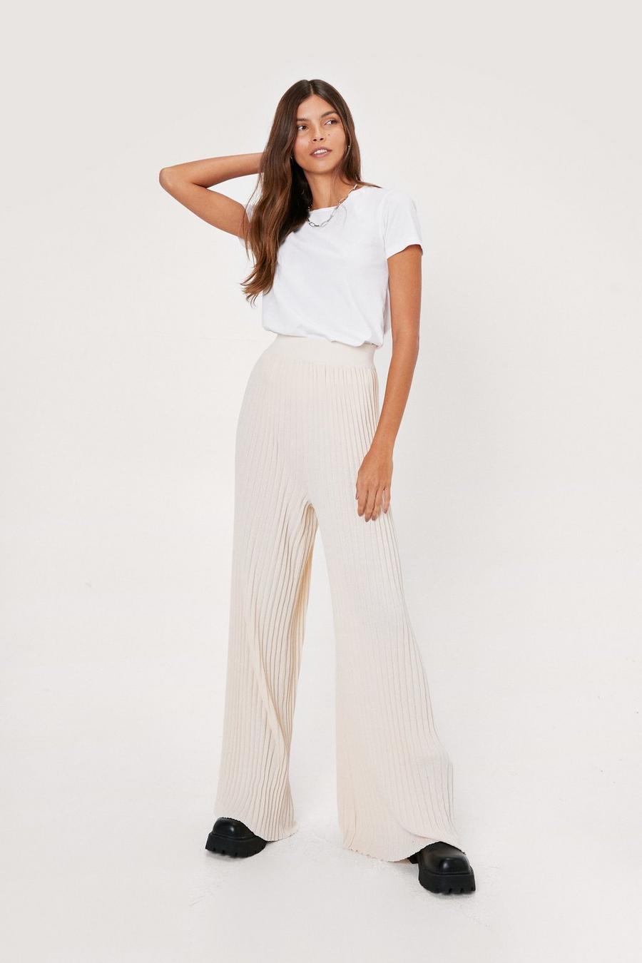 Knitted Pleated Plisse Wide Leg Trousers
