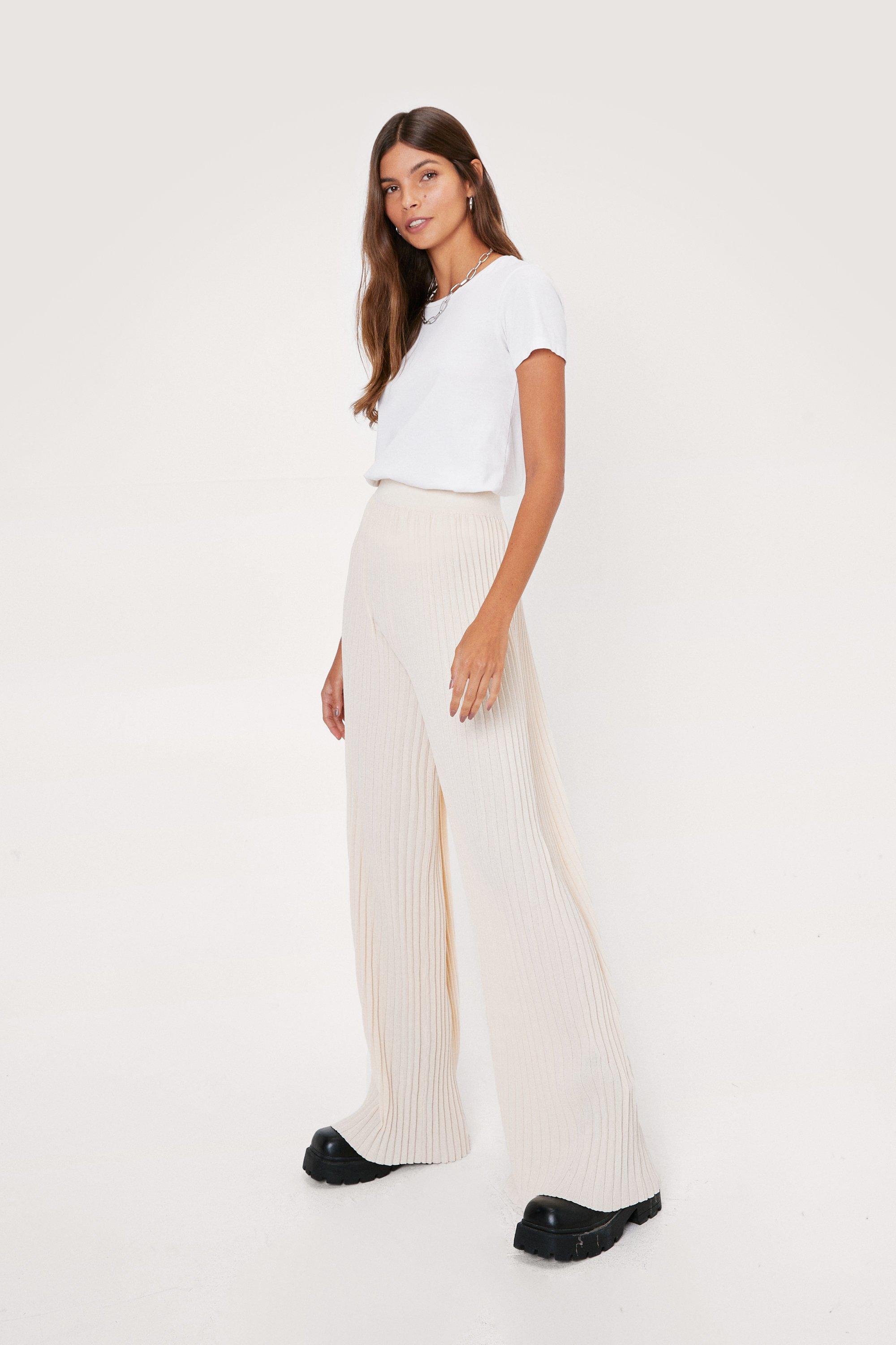 Knitted Pleated Plisse Wide Leg Pants