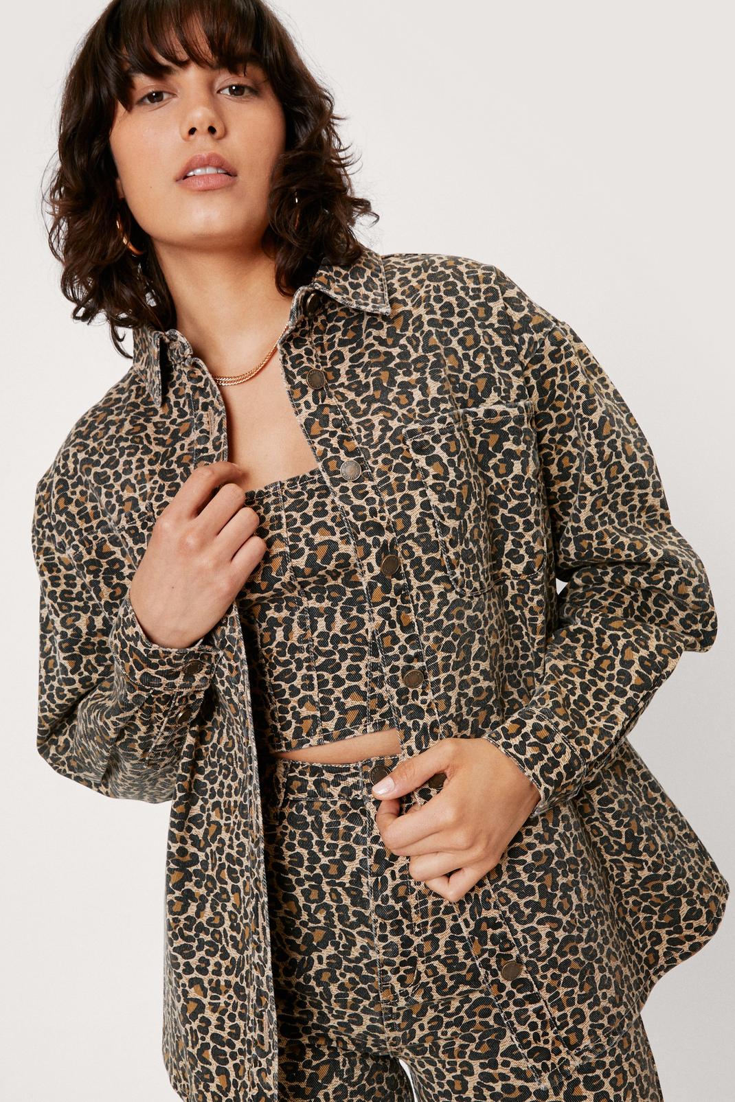Leopard Print Collared Oversized Shirt image number 1