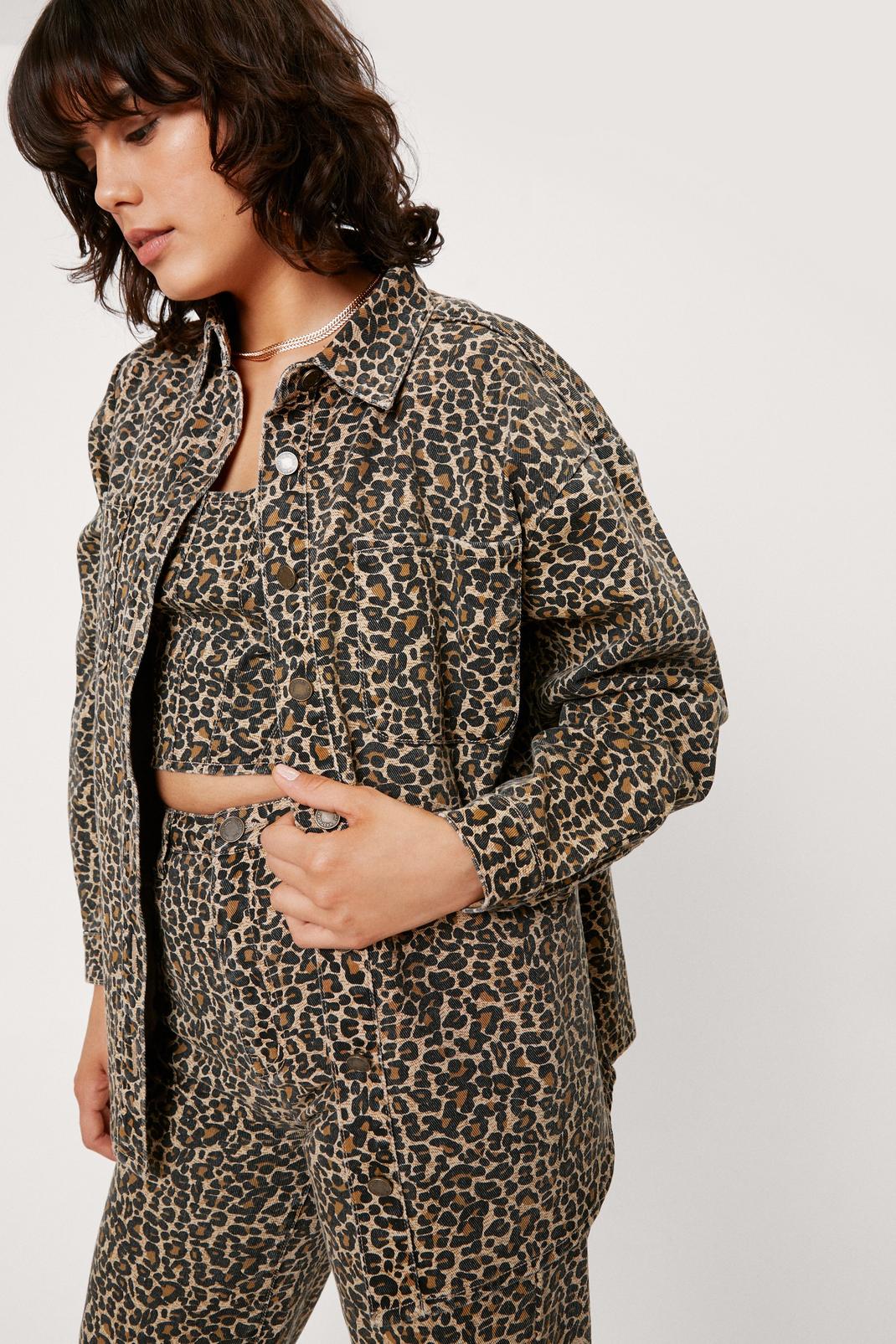 166 Leopard Print Collared Oversized Shirt image number 2